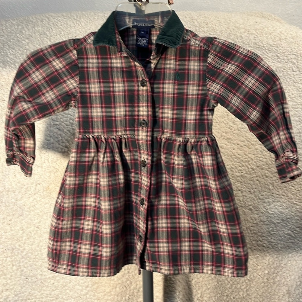 RALPH LAUREN Girls Plaid Long Sleeve Dress